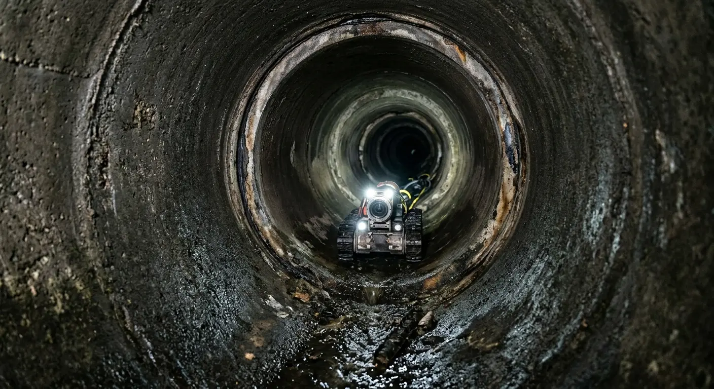 Robotic sewer camera inspecting pipe interior for Sewer Line Cleaning in Clinton